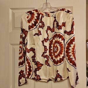 Banana Republic Cream and Rust Color Patterned Blouse